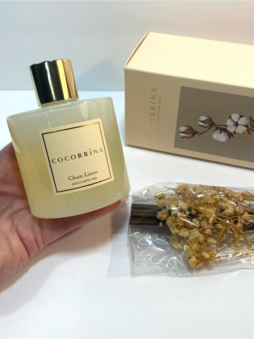 New Cocorrína Clean Linen 6.76 oz Fresh Scent Reed Diffuser Gift Set